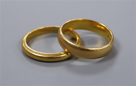 Two 22ct gold wedding bands.